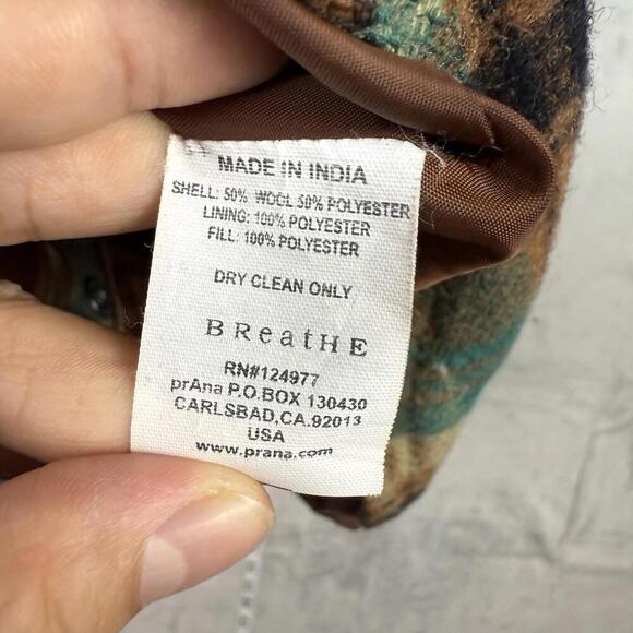 prAna Plaid Flannel Shirt Jacket Brown Green Men Sz S Button Front Lined Casual - Picture 8 of 10